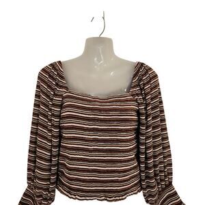 Anthropologie Bohemian Hippie Retro Puff Sleeve Striped Blouse Shirt Size Small